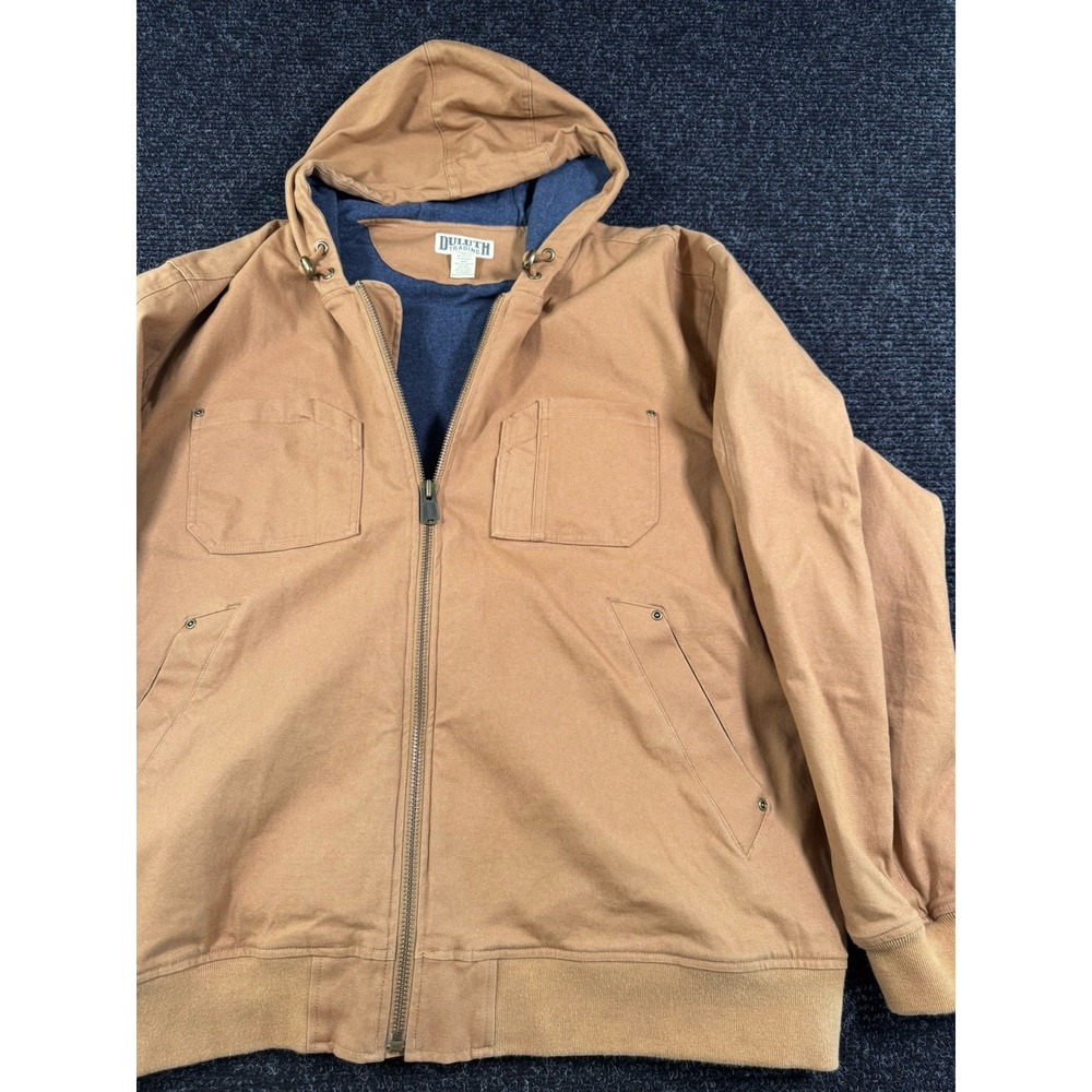 Duluth Trading Co Mens 3XL Brown Fleece Lined Hooded Canvas Work Jacket Full Zip